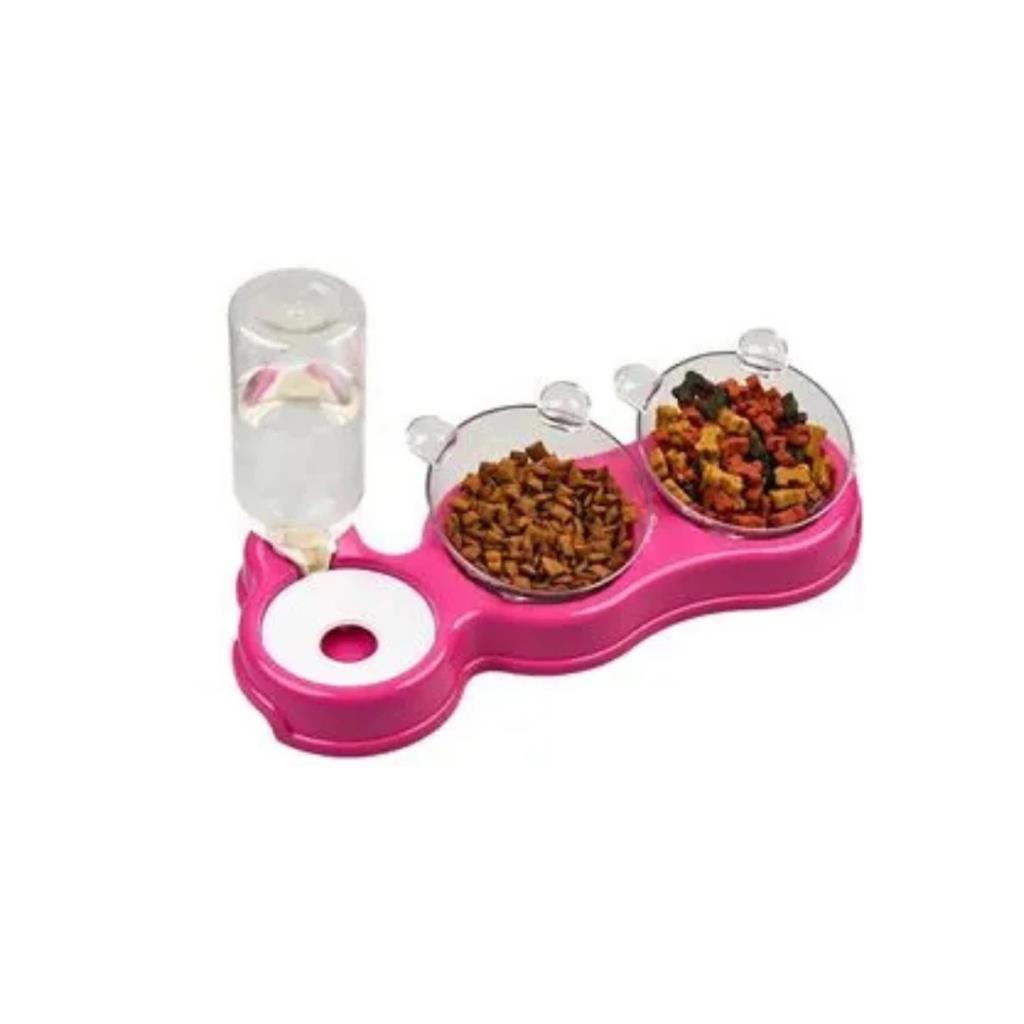 Glipet Kedi Köpek Çift Hazneli 3'Lü Beslenme Mama ve Su Kabı 500 ml 36x21x16 Cm