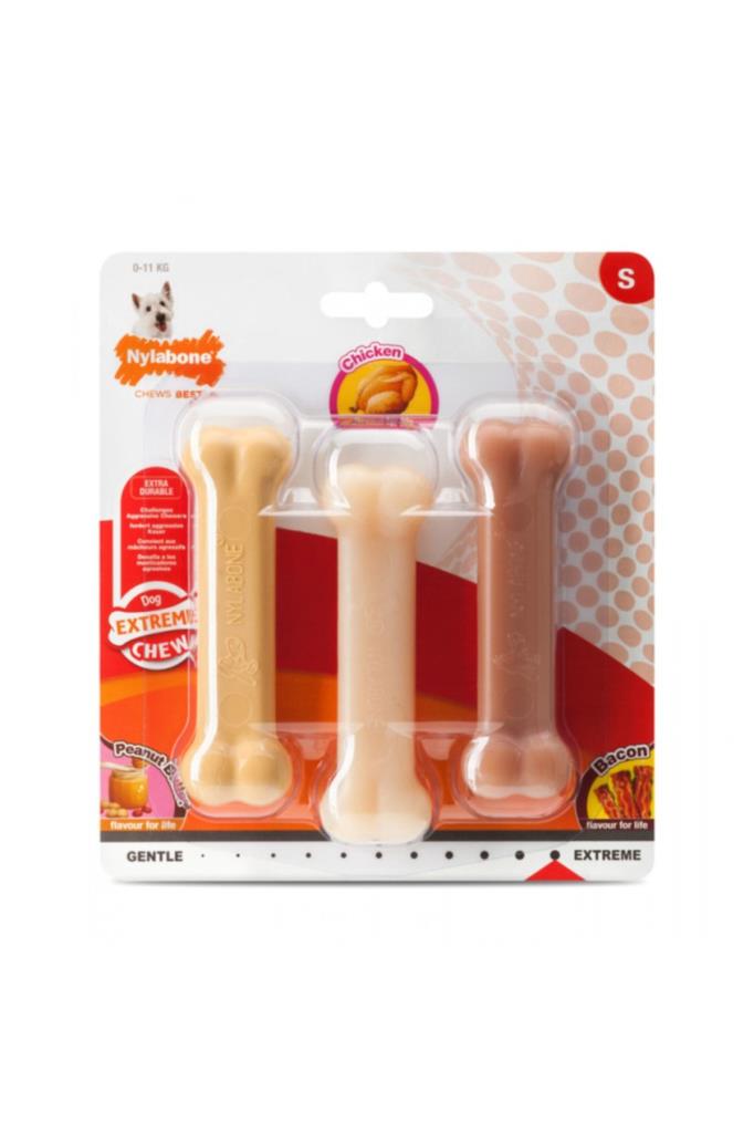 Nylabone  Karışık Lezzetli 3lü Çiğneme Kemiği Small