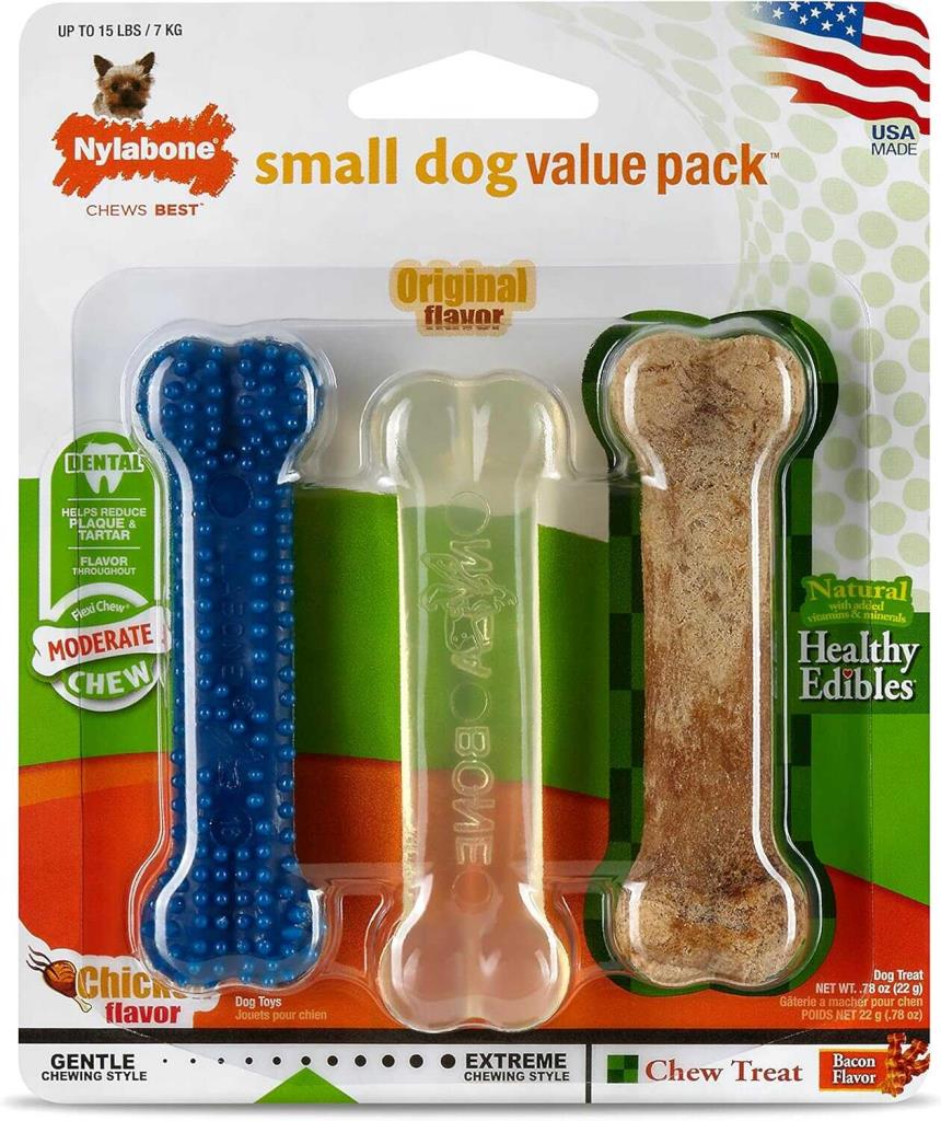 Nylabone Tavuk ve Domuz Aromalı Köpek Çiğneme Kemiği XSmall