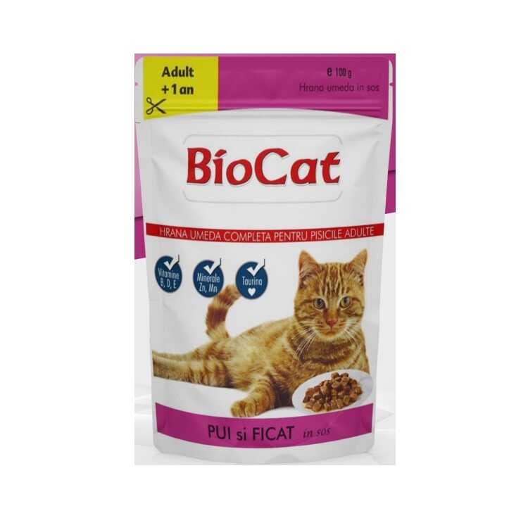 Biocat Tavuk ve Ciğerli Yetişkin Kedi Yaş Maması 100 Gr