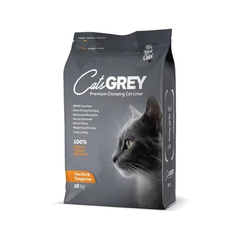 Cats Grey Vanilya Ve Mandalina Kokulu İnce Taneli Bentonit Kedi Kumu 16 Kg