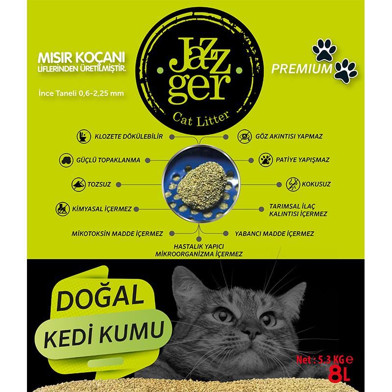 Jazzger Mısır Koçanı Topaklanan Organik Kedi Kumu 8 lt