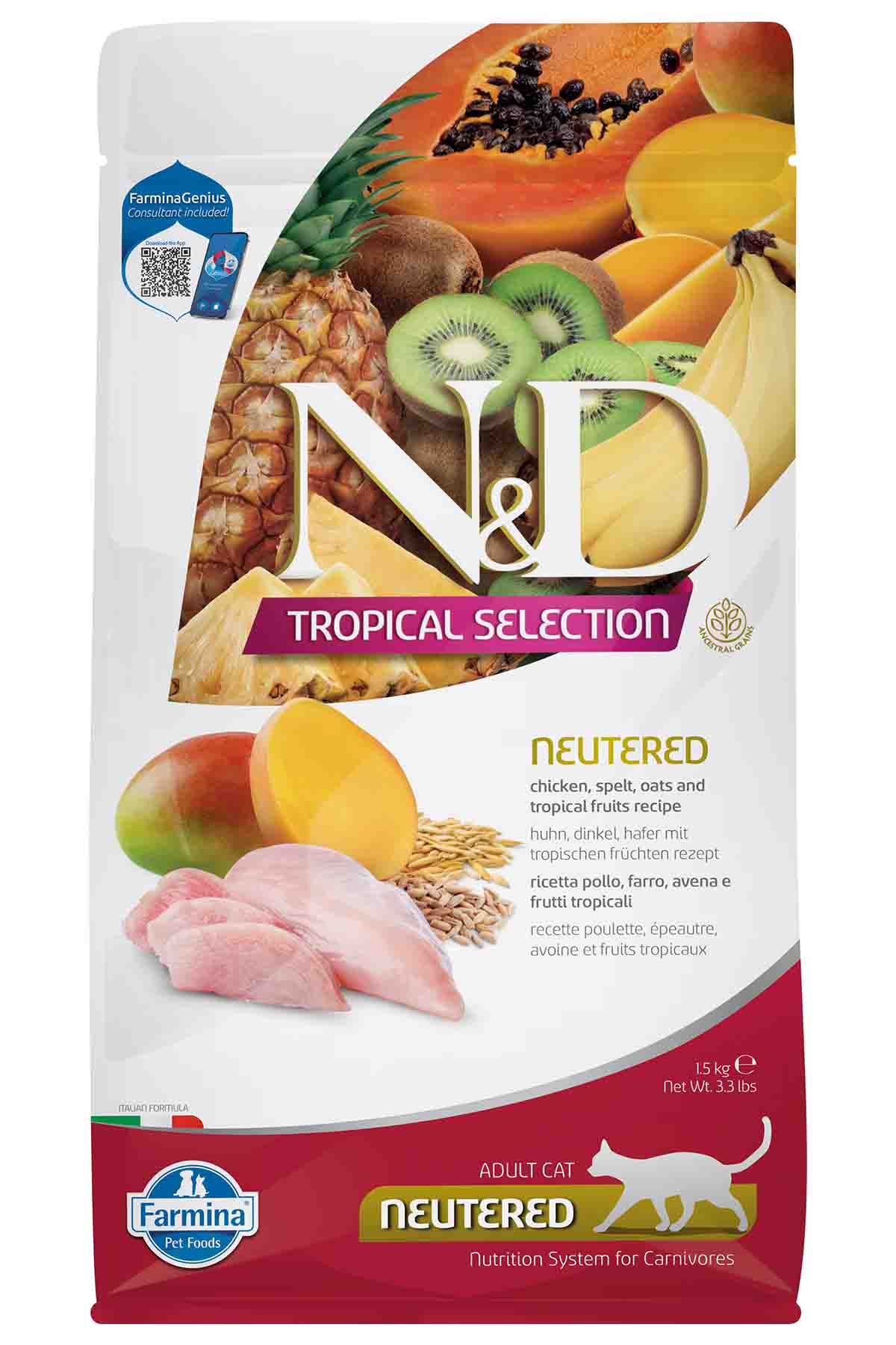 ND Tropical Selection Tavuklu ve Tropikal Meyveli Kısırlaştırılmış Kedi Maması 1,5 Kg