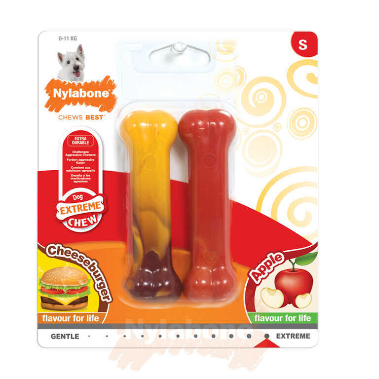 Nylabone Cheeseburger ve Elma Aromalı Köpek Çiğneme Kemiği Small